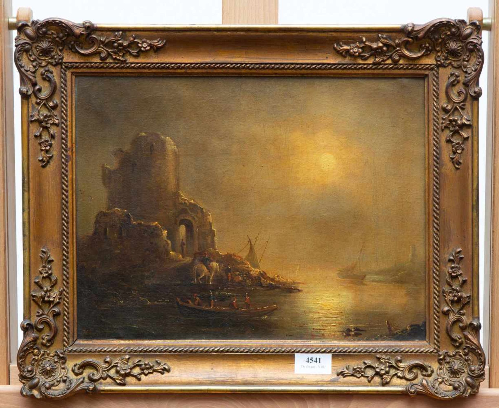 Henriette Herminie Gudin (1825-1876)Schepen bij een ruïne voor de kust bij maanlicht, doek, - Bild 2 aus 5