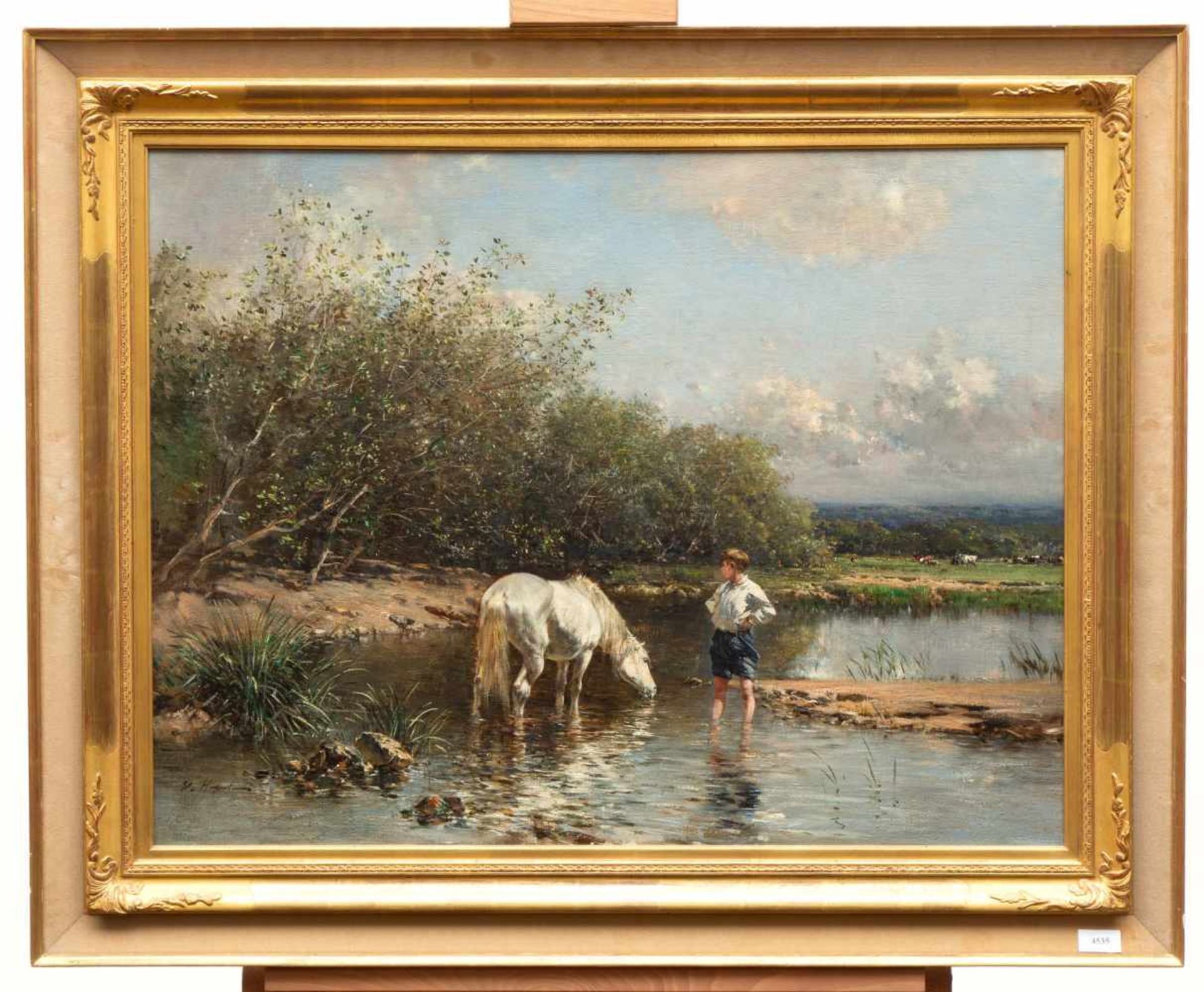 Victor Pierre Huguet (1835-1902)Jongen bij paard drinkend in een beekje, herkomst: wijlen mevrouw - Bild 2 aus 7