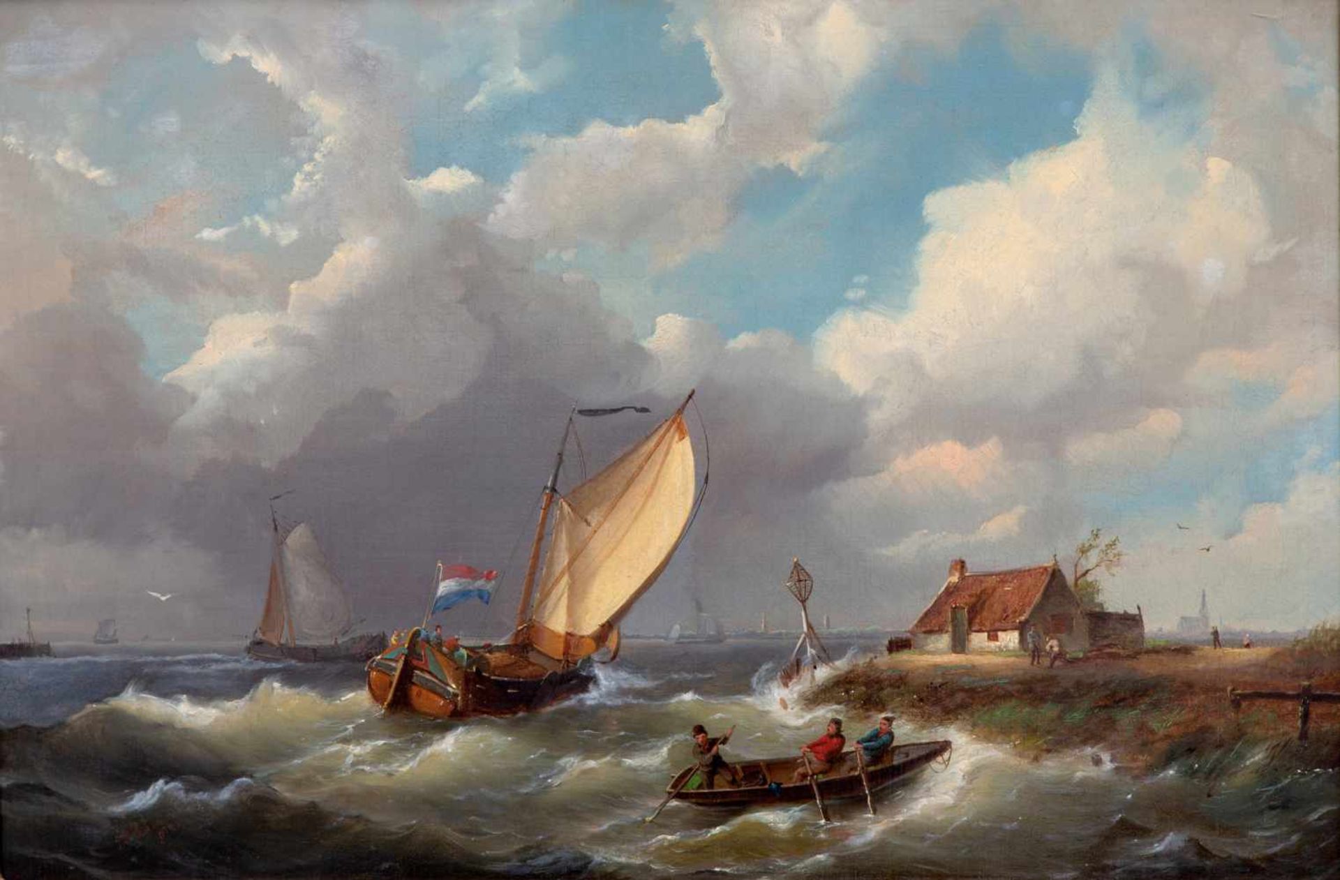 Toegeschreven aan Johannes Hermanus Barend Koekkoek (1840-1912)Schepen op een meer, doek, gesign.