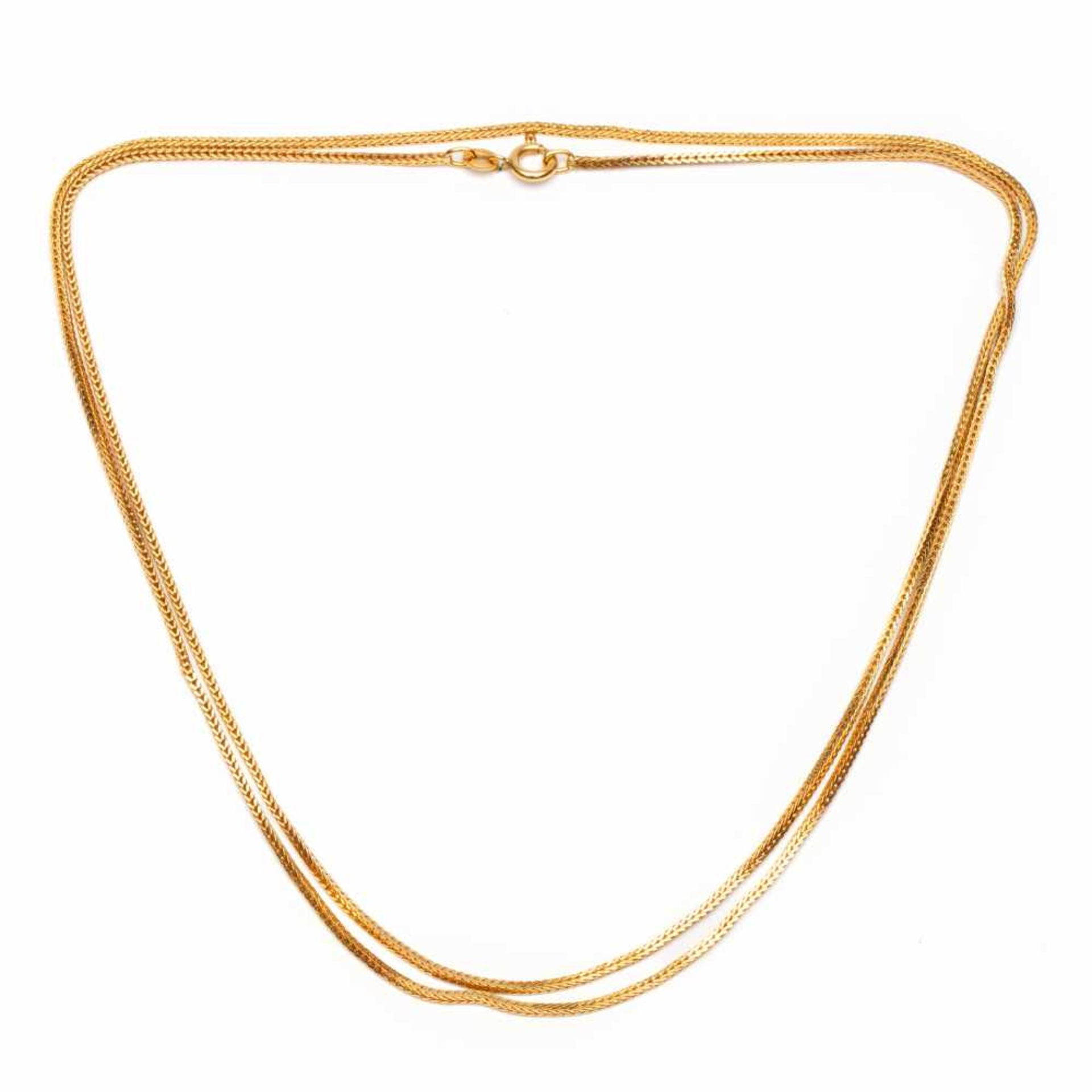 18krt. Gouden vossenstaart collier, netto 10,2 gr., lengte 80 cm. [1]450