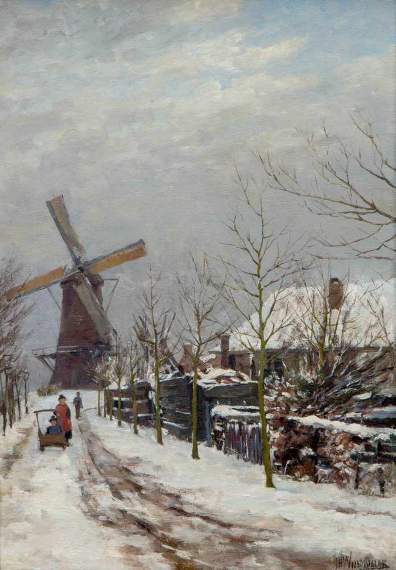 Jan Hillebrand Wijsmuller (1855-1925)Kinderen in de sneeuw bij een molen, doek, gesign. r.o., 57 x