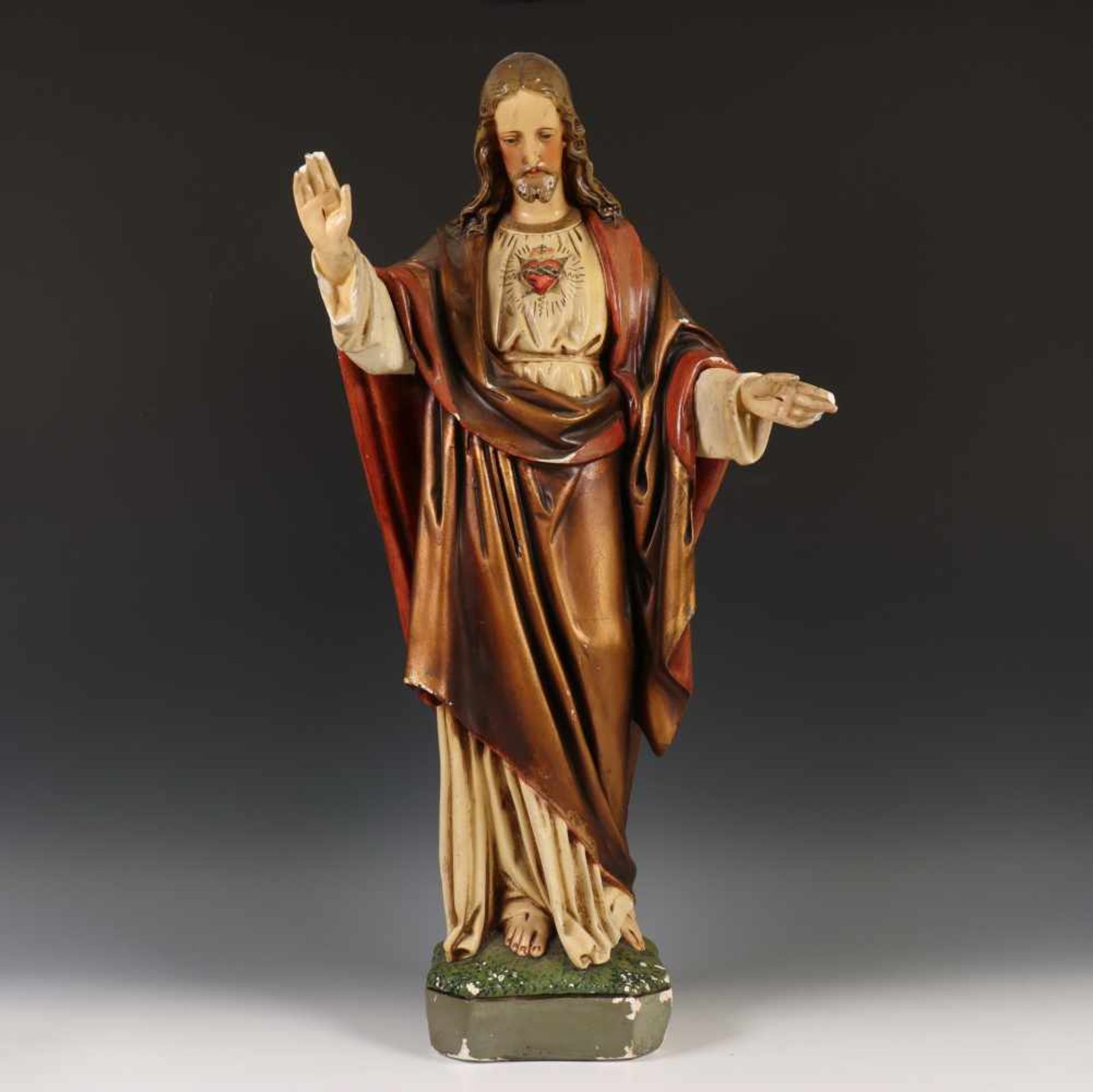 Gipsen sculptuur Christus de verlosser, ca. 1900,polychroom beschilderd (handen beschadigd). , h. 68