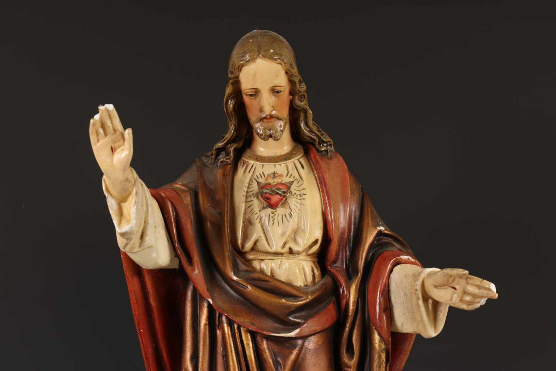 Gipsen sculptuur Christus de verlosser, ca. 1900,polychroom beschilderd (handen beschadigd). , h. 68 - Bild 2 aus 3