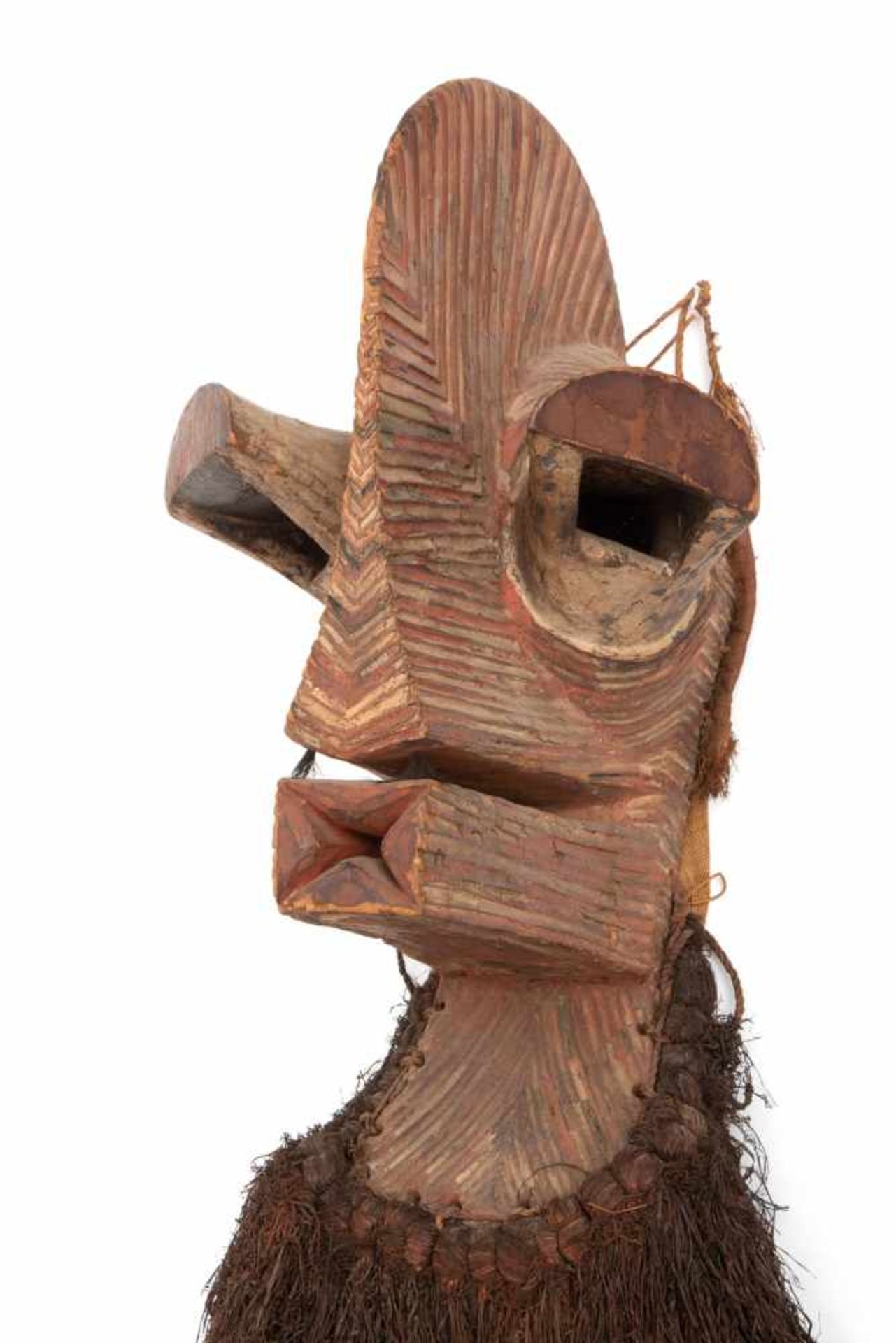 DRC., Songye, large kifwebe mask, with large hair comb, protruding nose and eyes and decorated