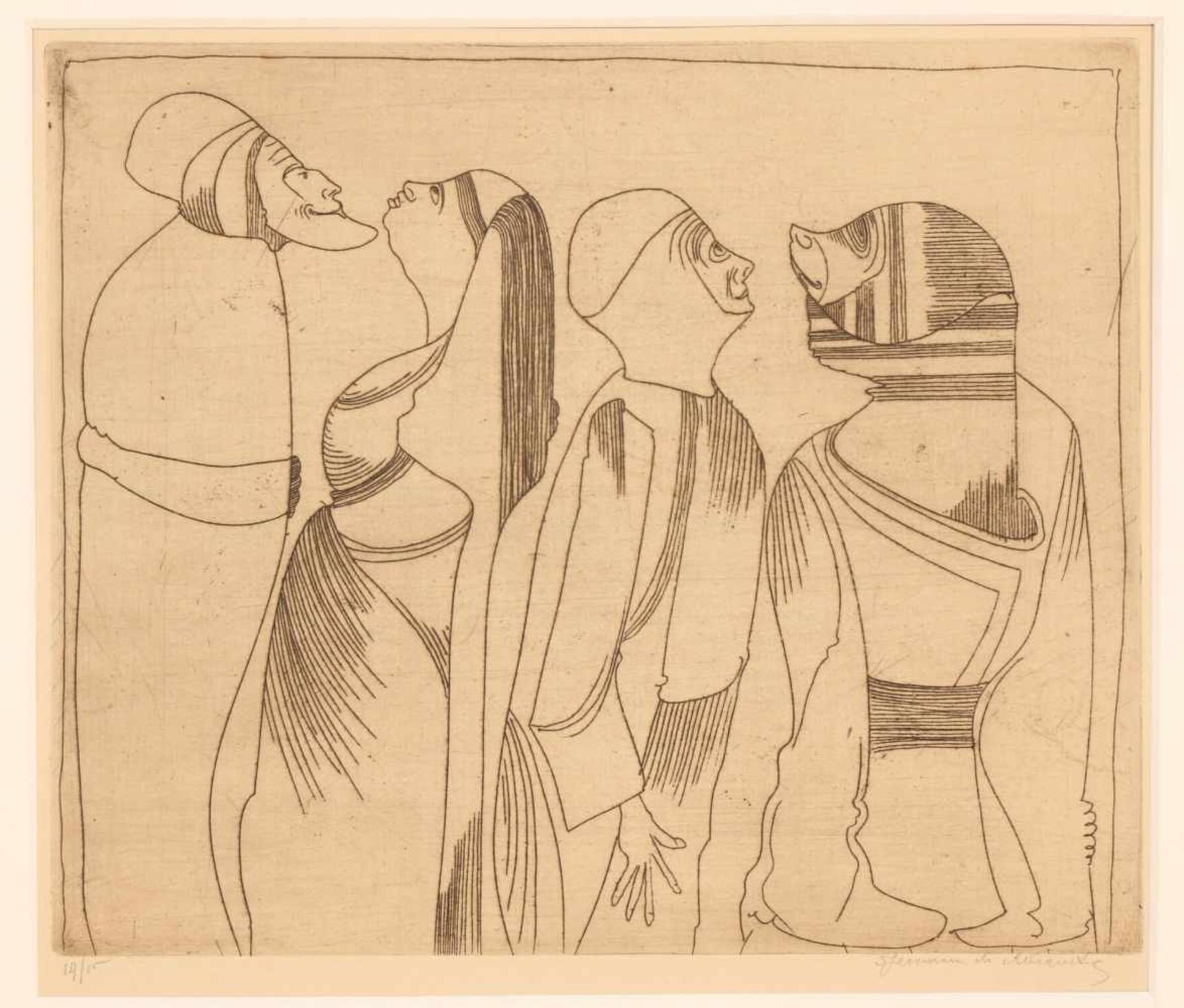 Samuel Jessurun de Mesquita (1868-1944)Fantasie: vier halffiguren, twee aan twee naar elkaar