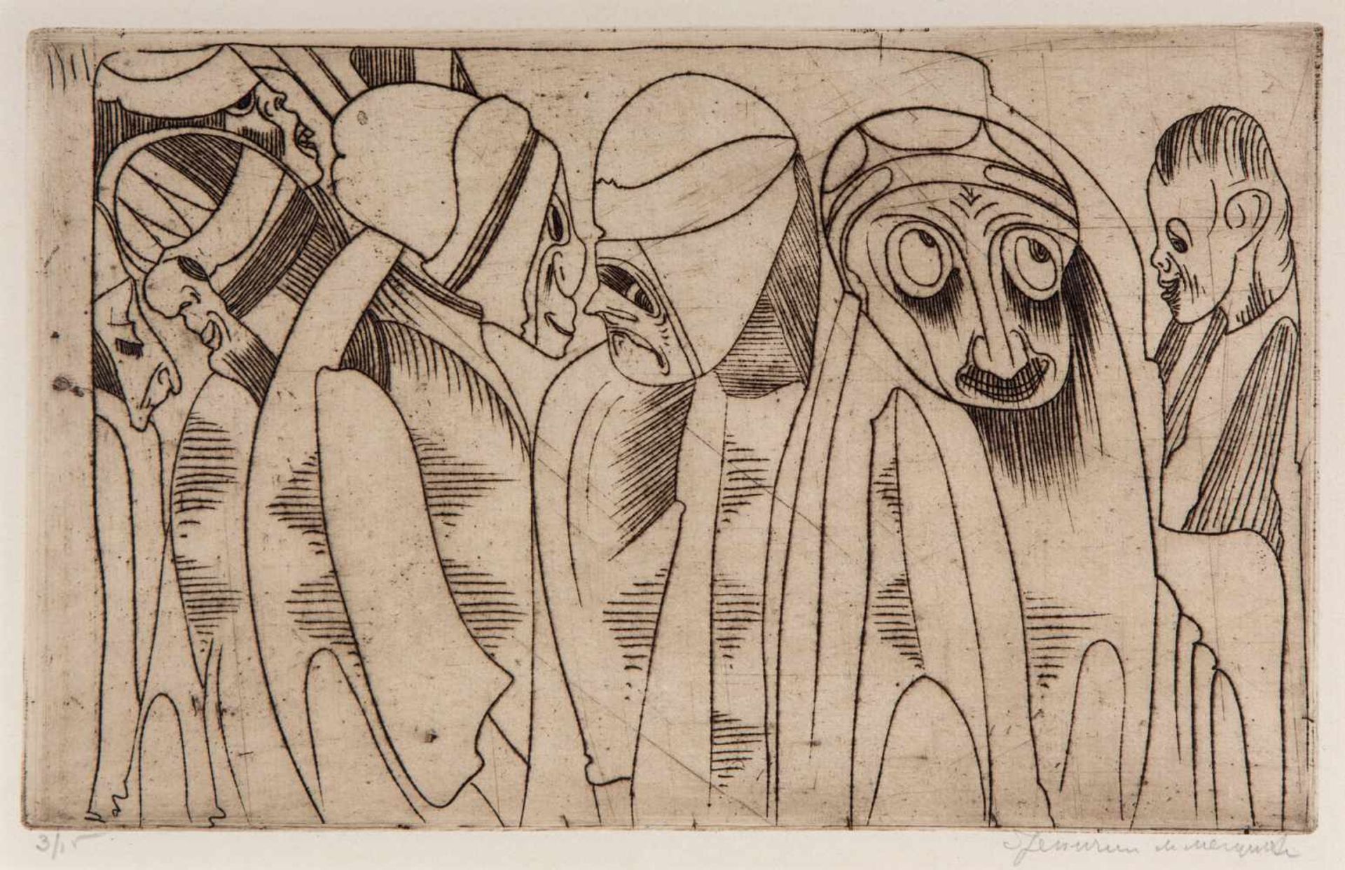 Samuel Jessurun de Mesquita (1868-1944)Fantasie: een groep halffiguren, ets, gesign. r.o., 3/15, Van