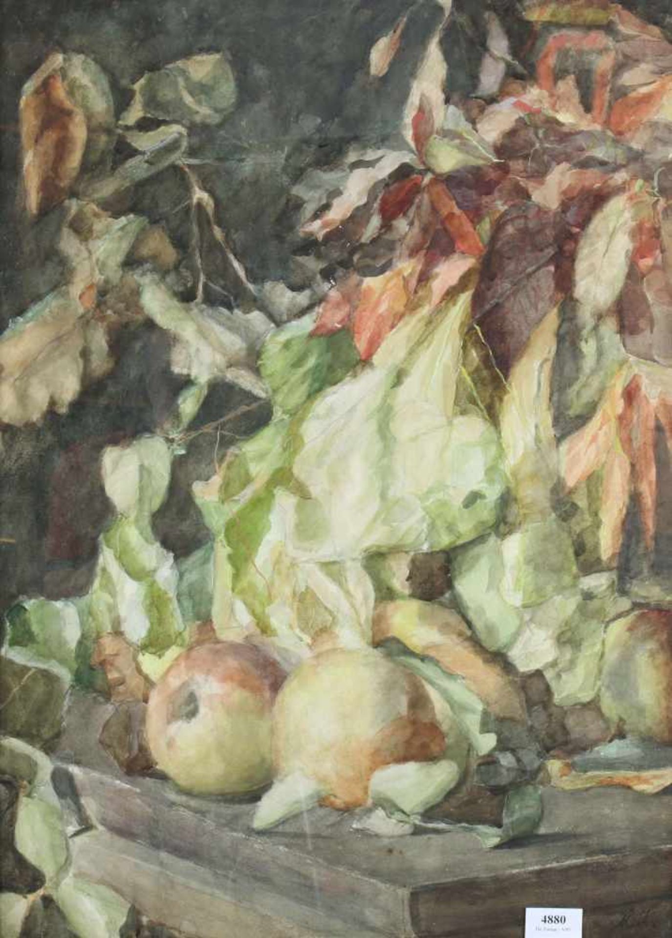 Gesigneerd M.K. rechtsonderStilleven, 65 x 46 cm., aquarel. Herkomst: Uit een Duitse particuliere