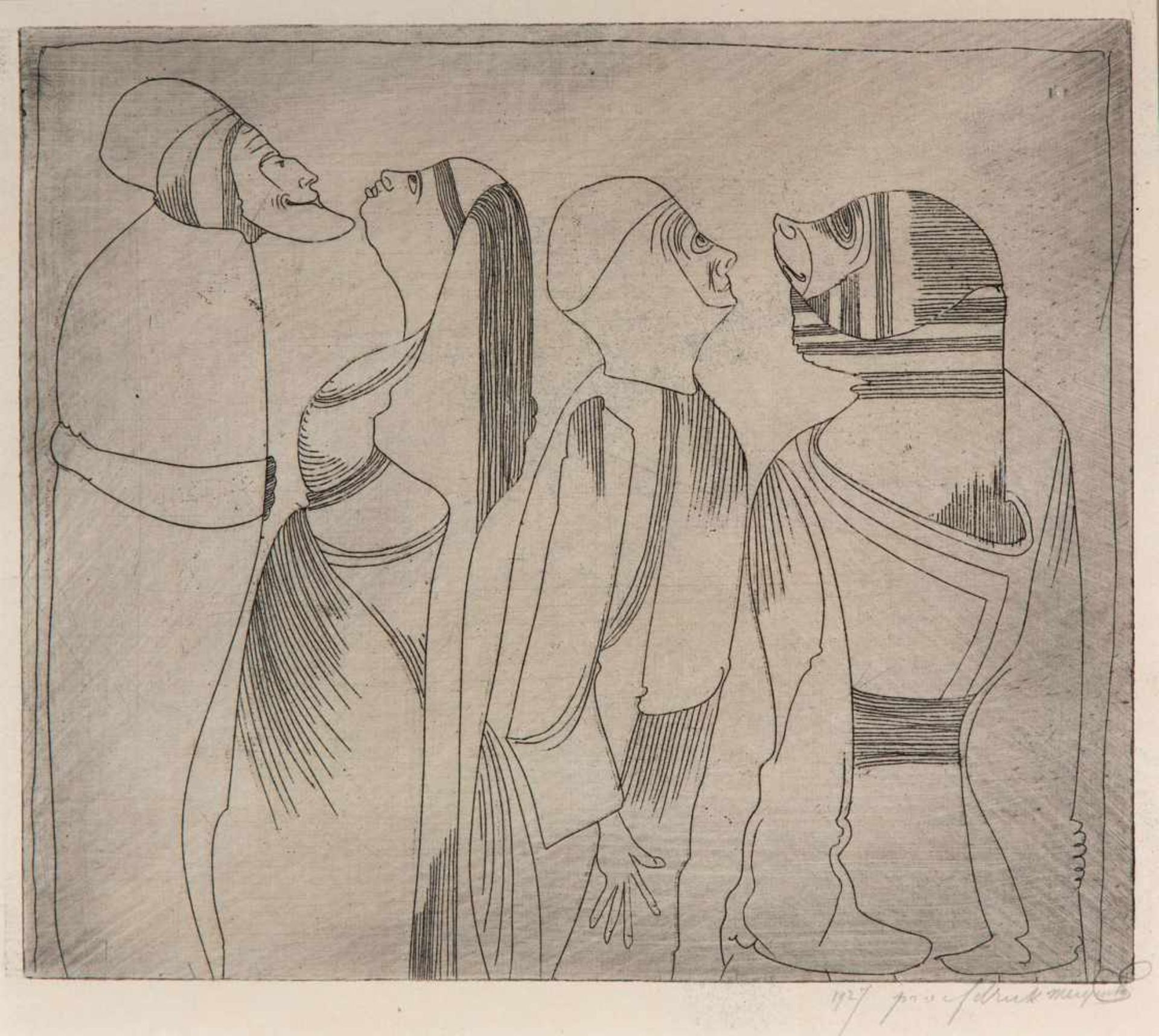Samuel Jessurun de Mesquita (1868-1944)Fantasie: vier halffiguren, twee aan twee naar elkaar