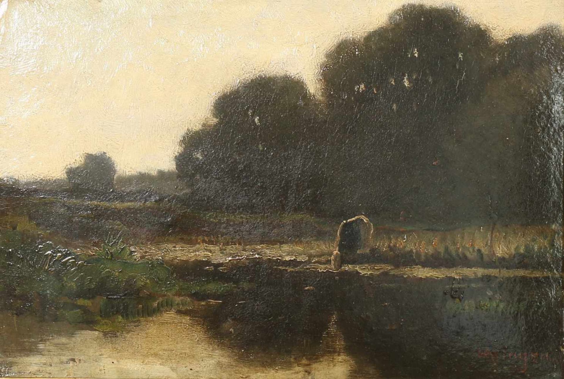 Hendrik van Ingen (1833-1898)Koe bij een meertje aan een bosrand, board, gesign. r.o., 25 x 35 - Bild 2 aus 3