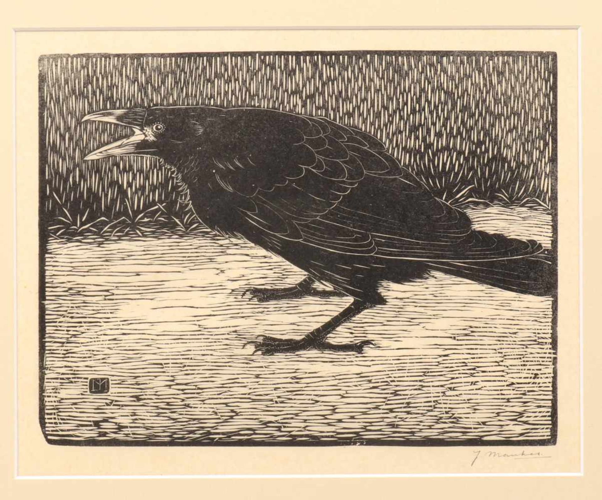 Jan Mankes (1889-1920)Schreewende kraai, houtsnede, gesign. r.o., 18 x 24 cm. [1]400 - Bild 2 aus 2