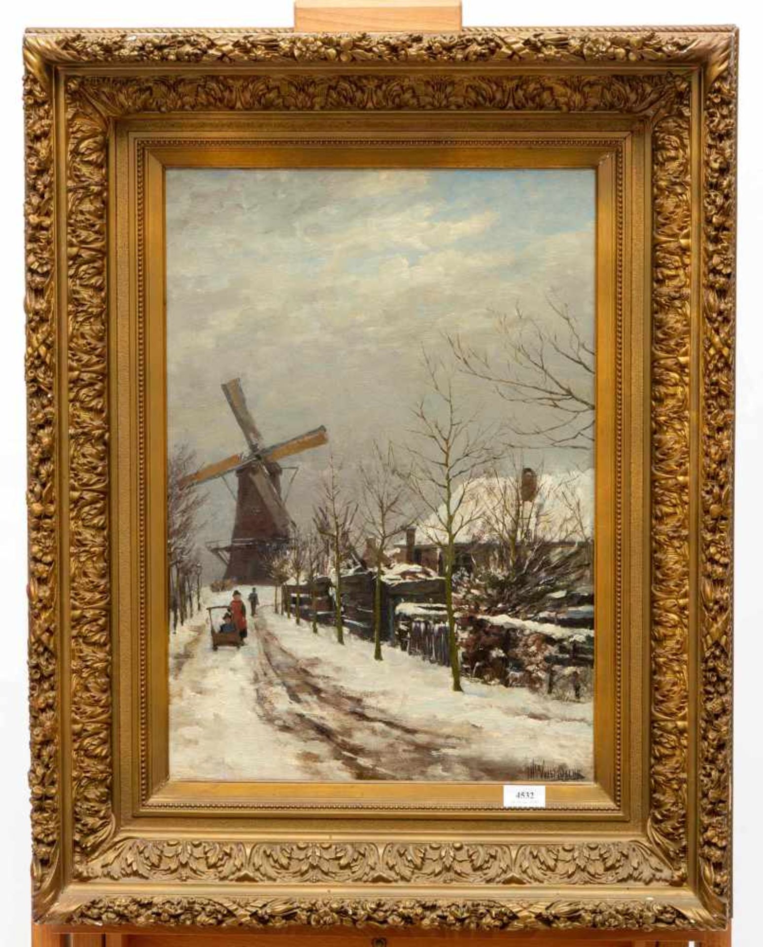 Jan Hillebrand Wijsmuller (1855-1925)Kinderen in de sneeuw bij een molen, doek, gesign. r.o., 57 x - Bild 2 aus 3