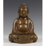 Bronzen Boeddha in lotushouding, 20e eeuw