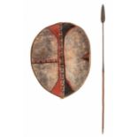 Kenia, Massai, large leather shield with polychroom decorations