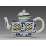 China, blauw-wit porseleinen dubbelwandige theepot, Kangxi,