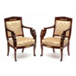 Paar mahoniehouten fauteuils, empire,