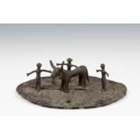 Togo, Fon, metal shrine figure showing bull and three human figures