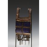 Cameroon, armour-plating / cuirass leather with cowrie shell, blue glass beads and leather straps