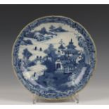 China, blauw-wit porseleinen bord, Qianlong,