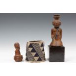 DRC., Luba, two halffigures and Cameroon, a beaded bracelet.