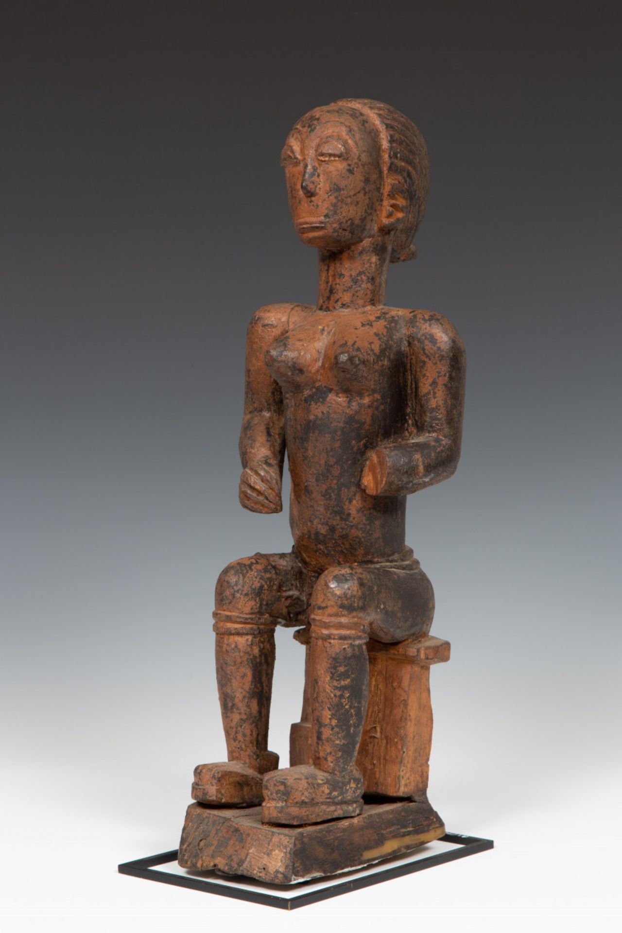 Ghana, Akan, wooden female seated figure