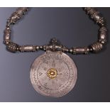 Jemen, silver alloy necklace with big beads and disk-shaped pendant