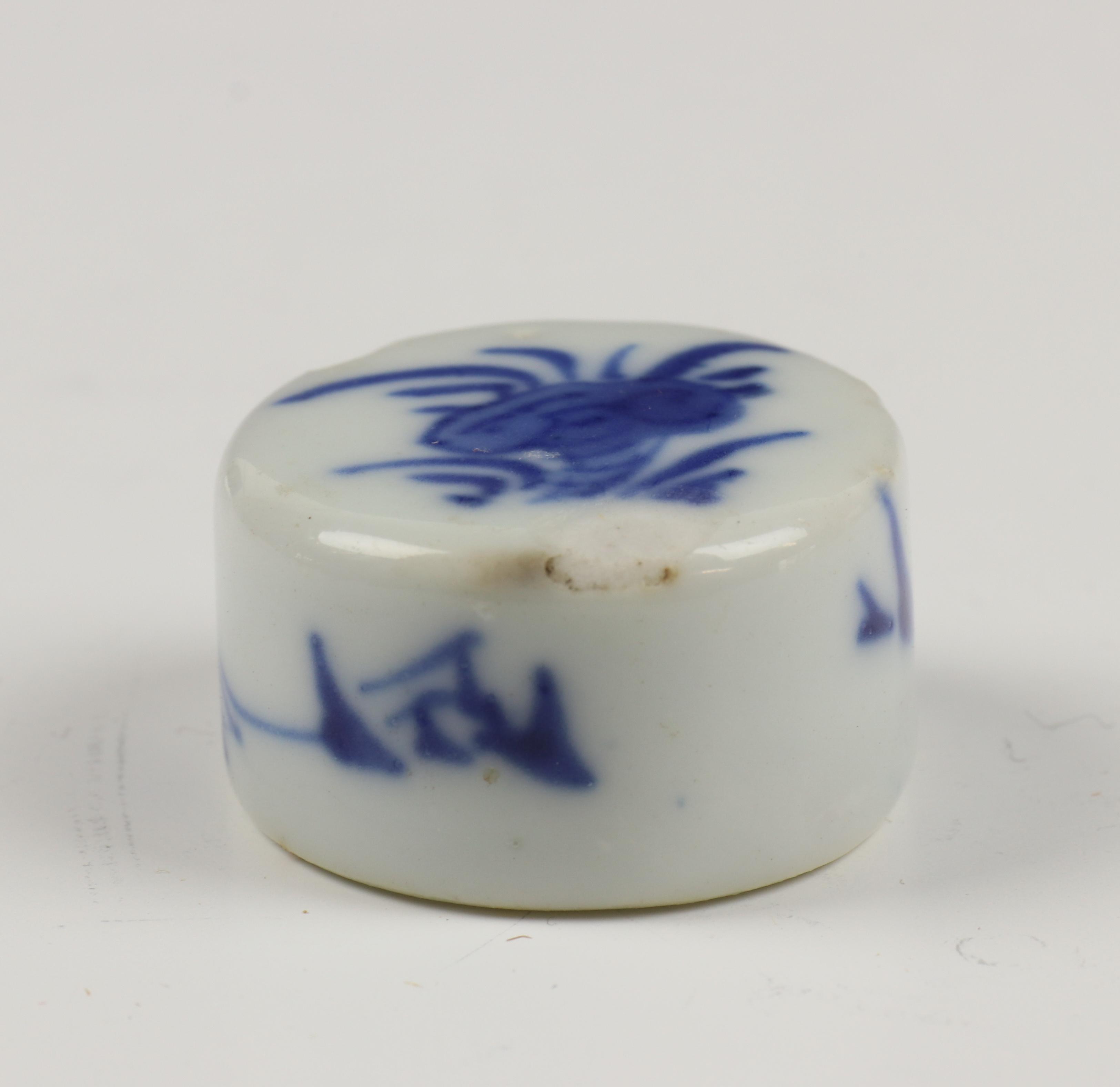 China, blauw wit porseleinen theebus, Kangxi, - Image 10 of 12