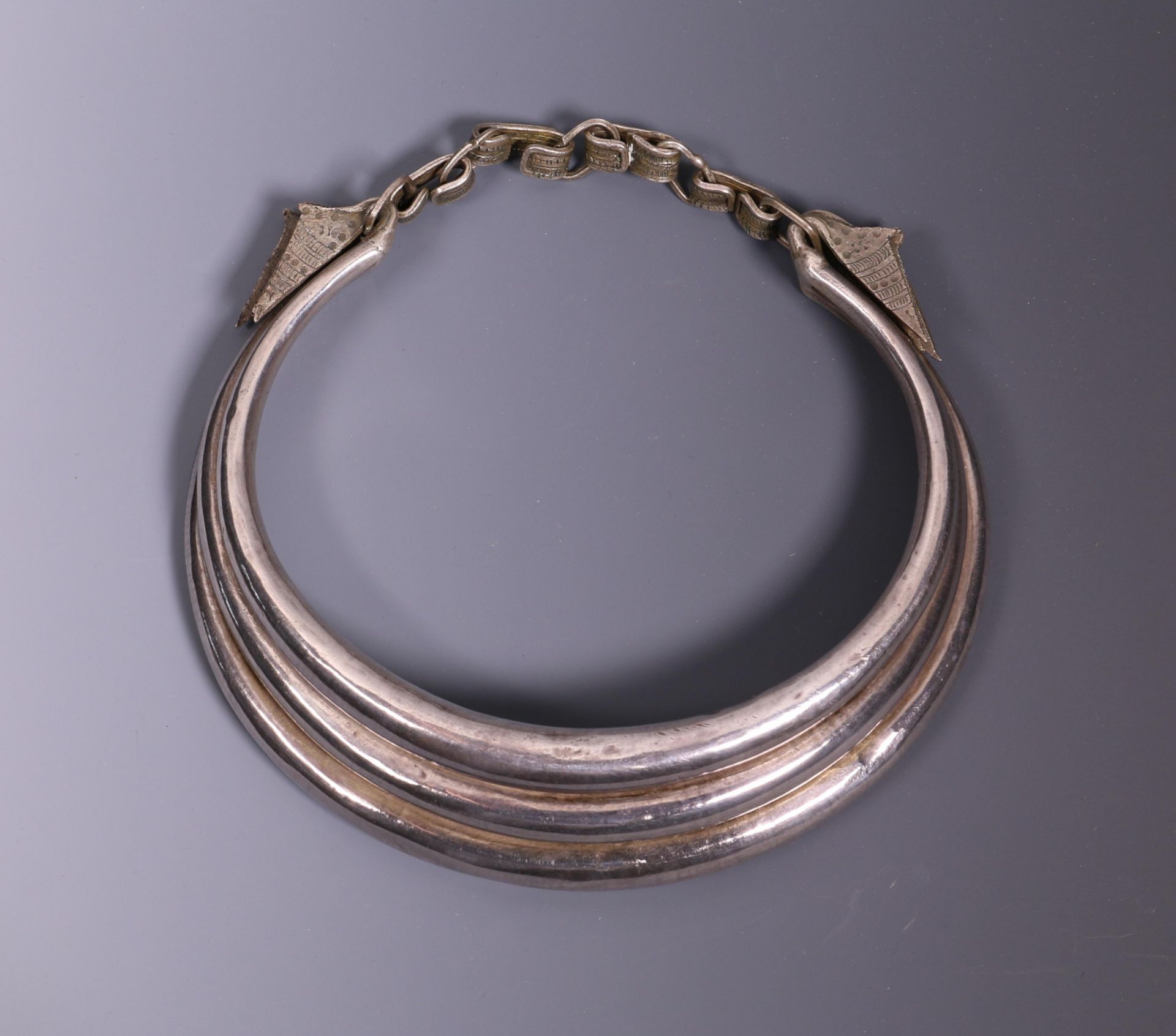 China, silver alloy necklace in three hollow bands