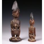 Nigeria, Oyo, Ilorin, female ere ibeji, twin figure, wearing four amulets, conical hairdo