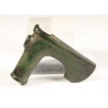 Luristan, bronze axehead, green and black patinated, 1st mill. BC