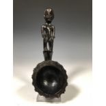 Philippines, Ifugao spoon with a handle in the form of a standing bulul figure. decorated with metal