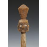 Peru, Chancay, light wooden funerary head on a staff, 1000-1494 AD