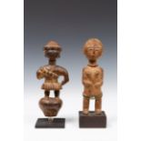 Ghana, Akan, standing female altar figure and the top of a speaker's staff