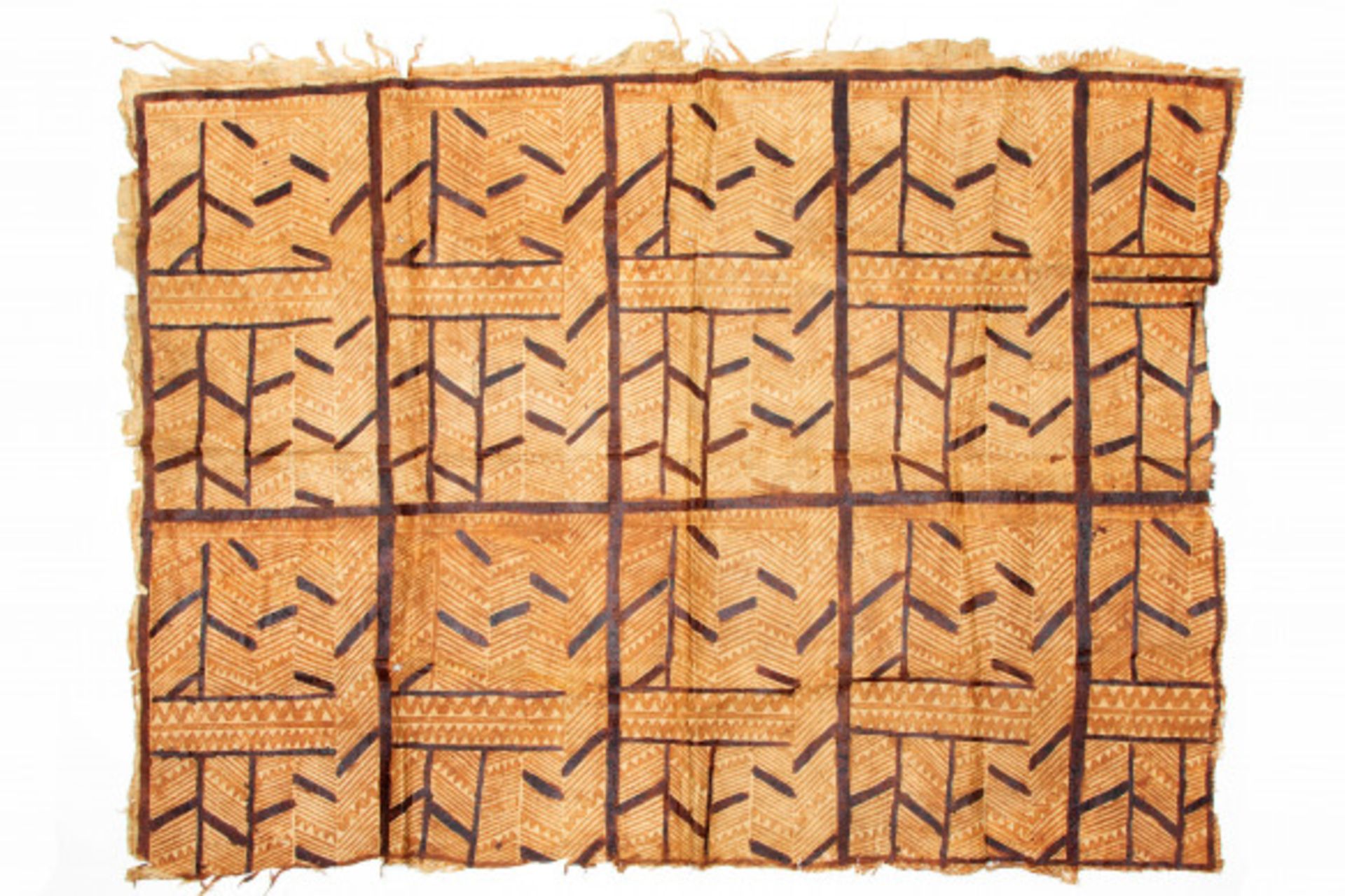 Samoa, tapa, bark cloth textile with geometrical design in sepia