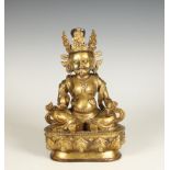 Tibet, verguld bronzen sculptuur van Jambhala, 19e/20e eeuw,