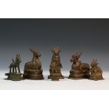 India, five copper figurines of Nandi, mount of Shiva and one bronze horse
