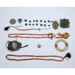 Southeast Asia, collection of jewelry silver containers, necklaces with possibly coral or amber bea