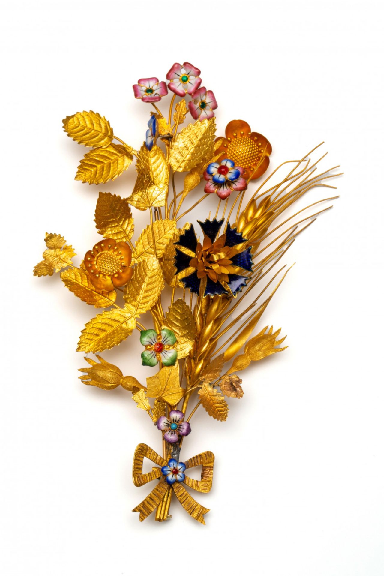 14krt. Gouden corsage broche, 19e eeuw, - Image 2 of 3