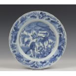 China, blauw wit porseleinen bord, Wanli,