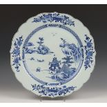 China, blauw-wit porseleinen schotel, Qianlong,