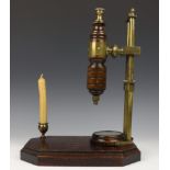 Samengestelde houten en messing microscoop volgens Marshall, naar antiek model,