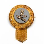 14krt. Gouden ronde broche, 19e eeuw,