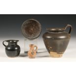 Attic black ware dish and miniature jar, 5th-4th century BC and Campanin two jars, 4th century BC.