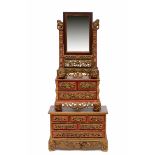 Indonesia, chest with drawers and a mirror on stand, richly decorated panels for Chinese clientele