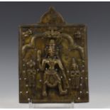 India, koperen plaquette 'Shiva als Virabhadra' Shiva, Daksha en dochter Sati, 16e eeuw,