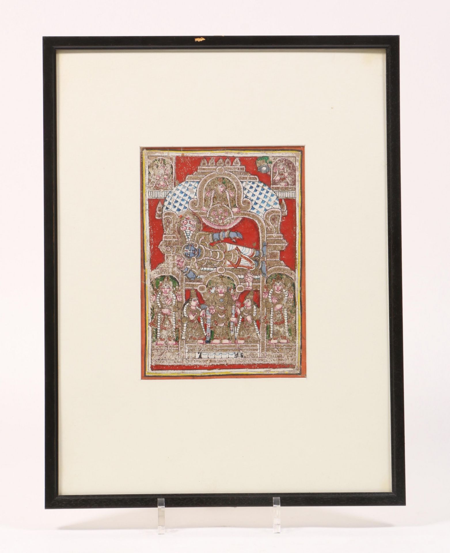 Zuid India, Vishnu Anantashayin, slapend op de slang Ananta, terwijl Brahma uit zijn navel wordt geb - Image 2 of 2