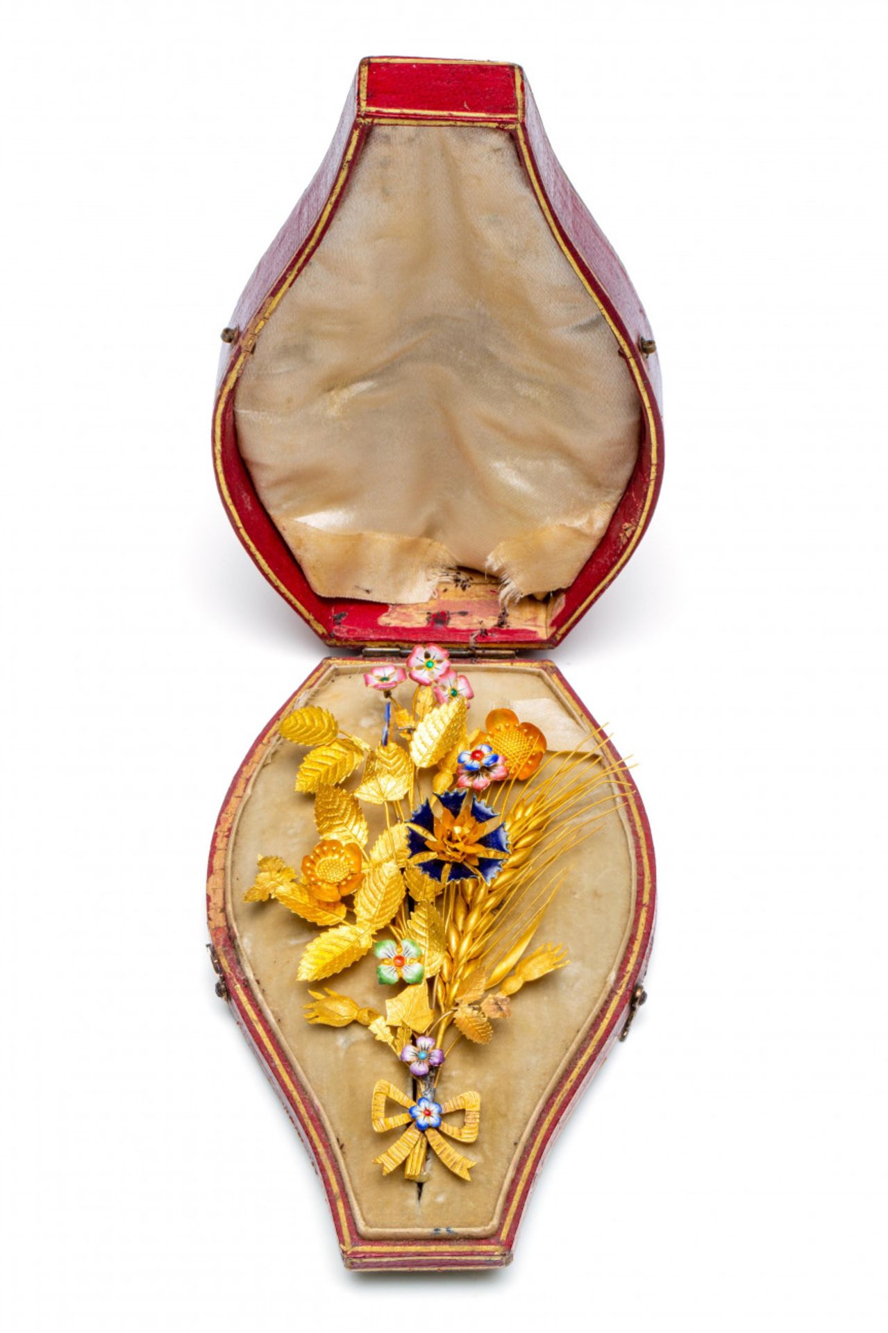 14krt. Gouden corsage broche, 19e eeuw, - Image 3 of 3