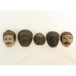 Java, collection of four theater masks and Bali mask, topeng.