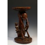 DRC, wooden caryatid stool, local repairs