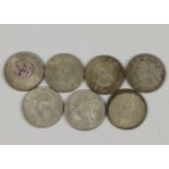 China, zeven diverse zilveren munten