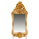 Rechthoekige spiegel in verguld en grijs gelakt houten lijst, Louis XV,